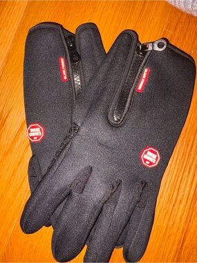 Men's Black Windproof Zip Gloves